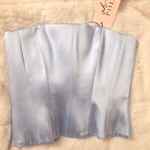 Oh Polly Light Blue Satin Corset Top